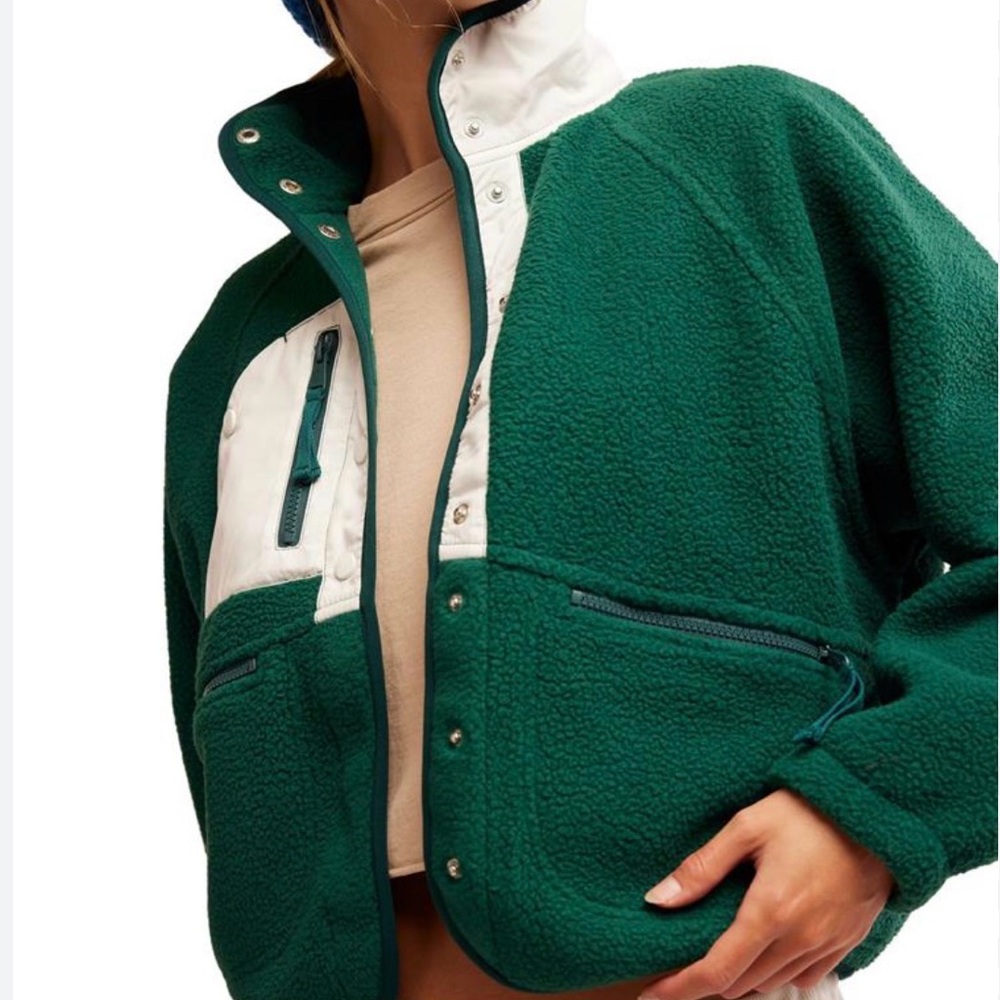 Free People New Hit The Slopes Fleece Jacket in Evergreen combo